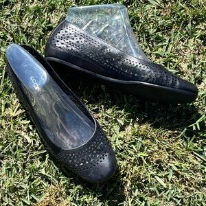 Ecco Black Laser-Cut Slip-On Ballet Flats